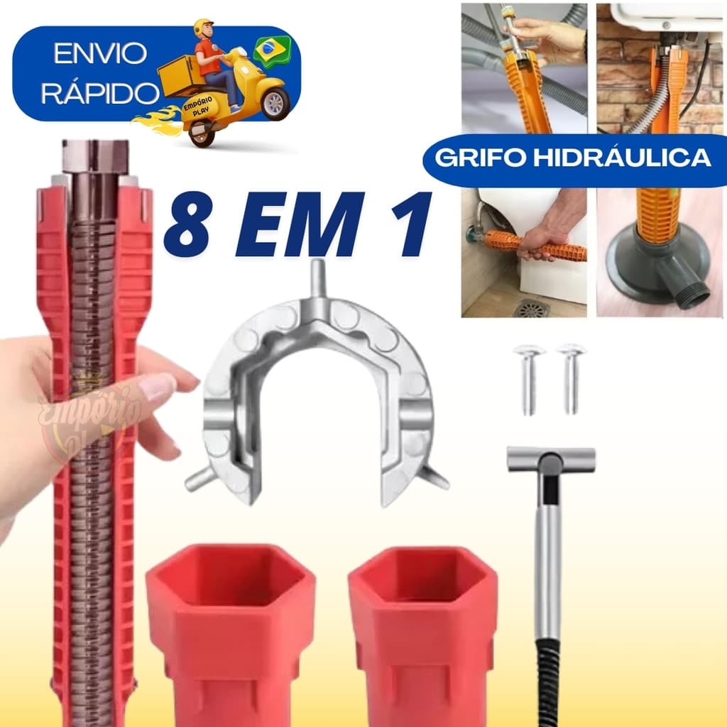 Chave Grifo Inglesa Instalador Hidráulico 8x1 Multiuso Pia Torneira Encanamento Inglesa Ferramenta
