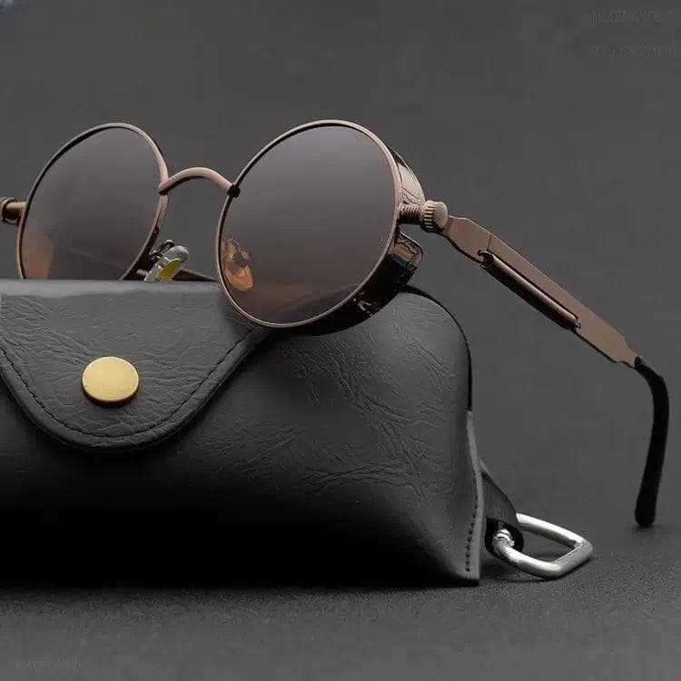 Metal Steampunk Óculos de sol Masculino Feminino Moda Redondos Marca Designer Vintage