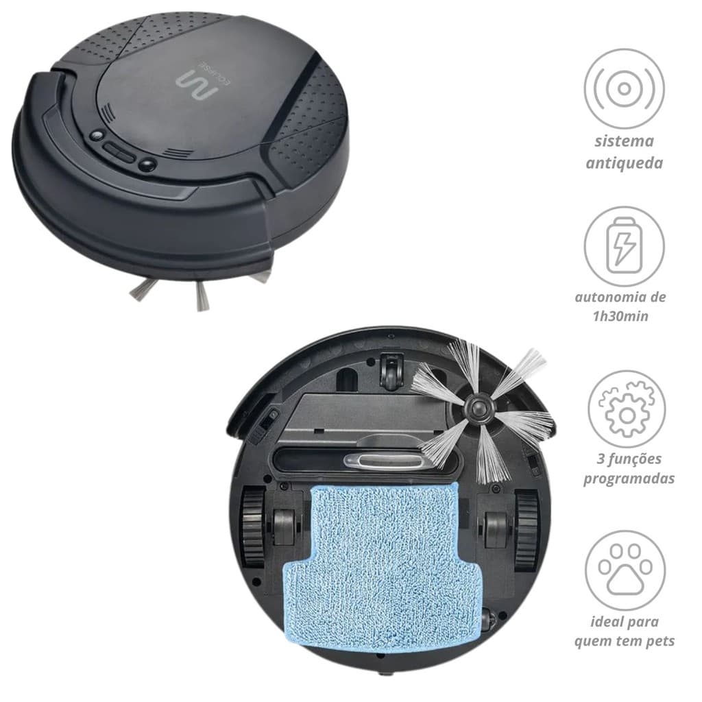 Robo Varredura Aspirador De Po 3 em 1 Varre Aspira Passa Pano Inteligente Silencioso Bivolt