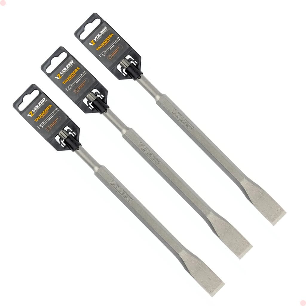 Jogo 3 Talhadeiras Com Encaixe SDS Plus Volzer 14mm x 20mm x 250mm 5284