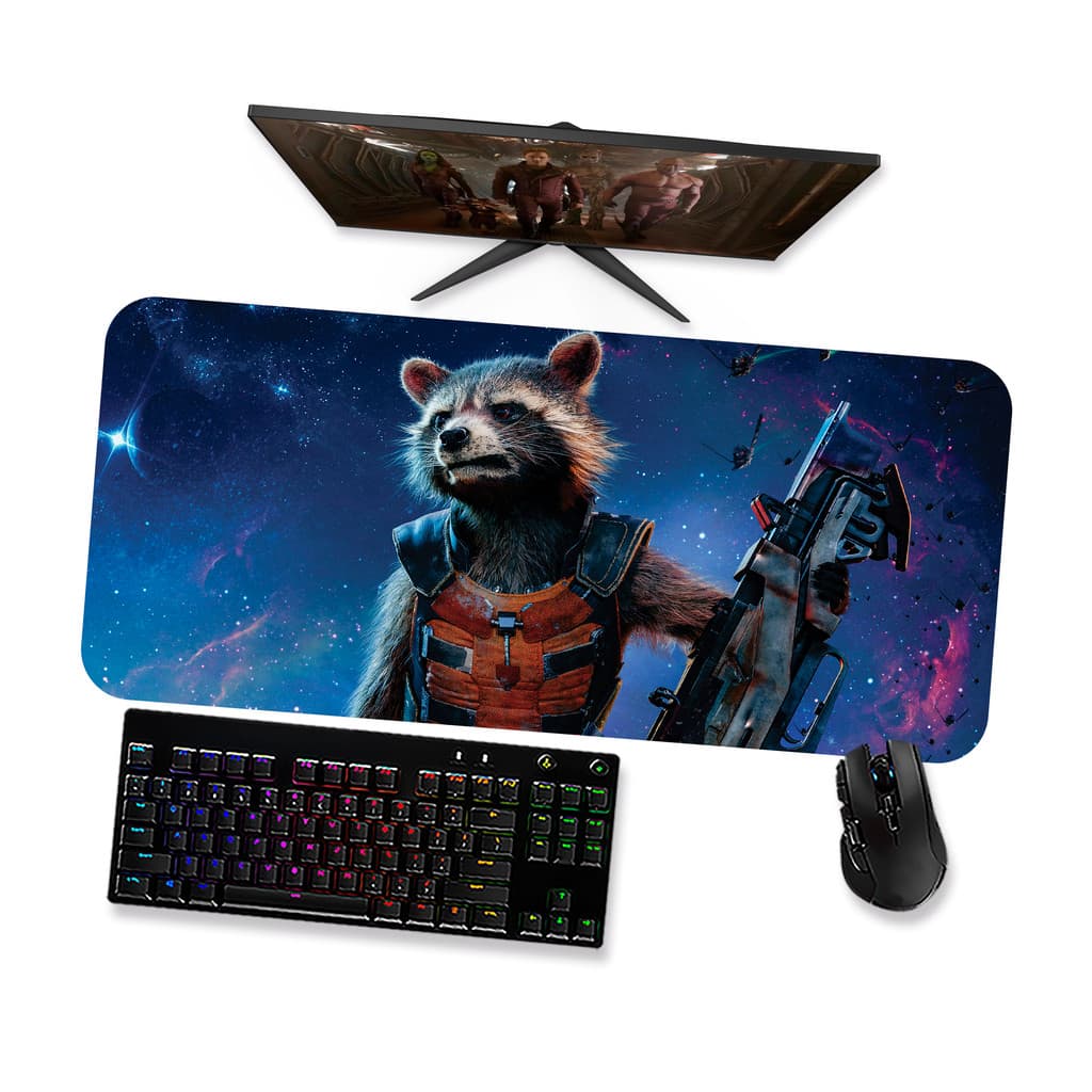 Mouse Pad Gamer Grande  GUARDIÕES DA GALÁXIA ROCKET RACCOON 1  90x40 80x40 60x40 70x30 45x40