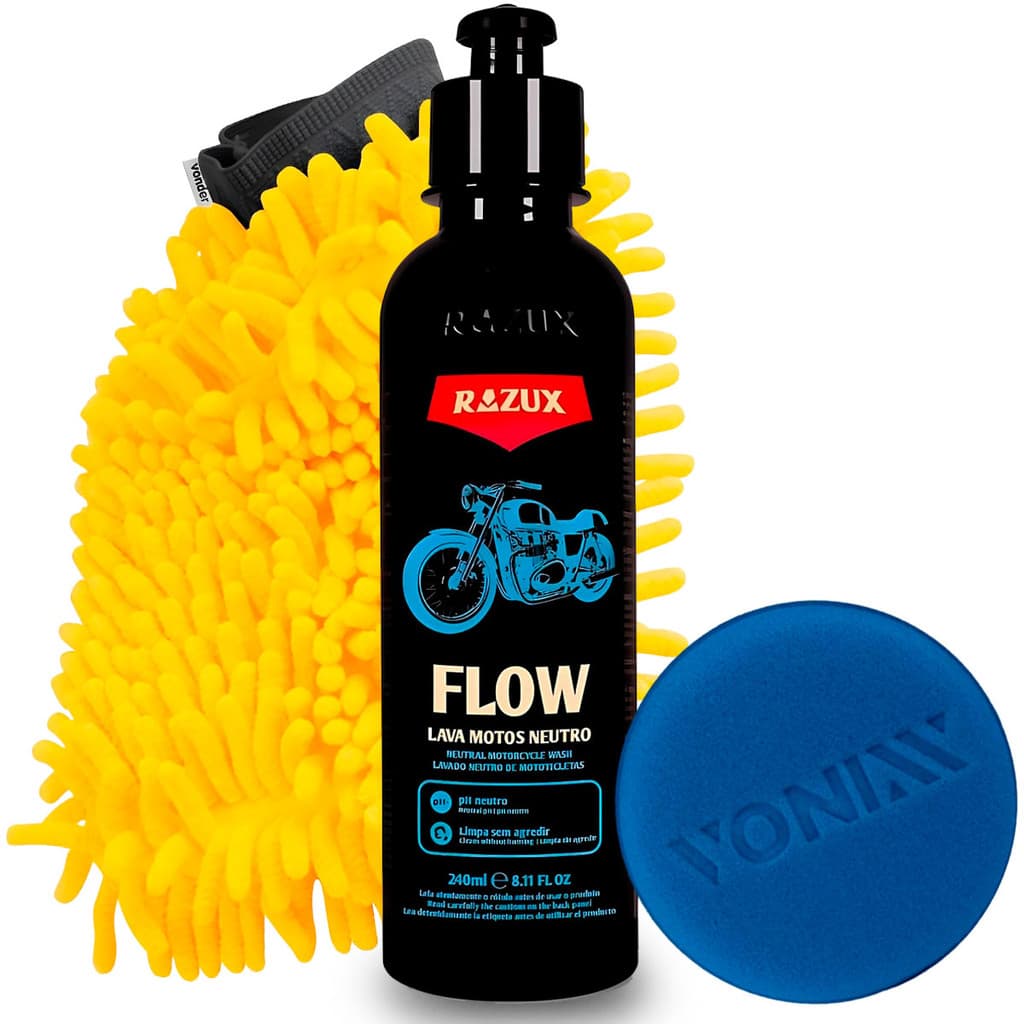 Flow Razux 240ml Shampoo Para Motos Concentrando + Luva + Aplicador De Espuma Vonixx