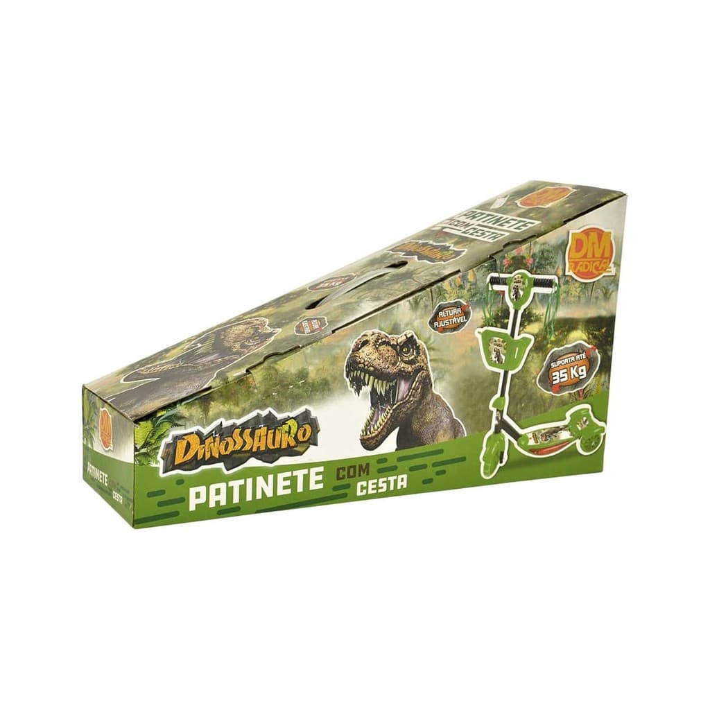 Patinete com Cesta Dinossauro 3 Rodas - DM Toys