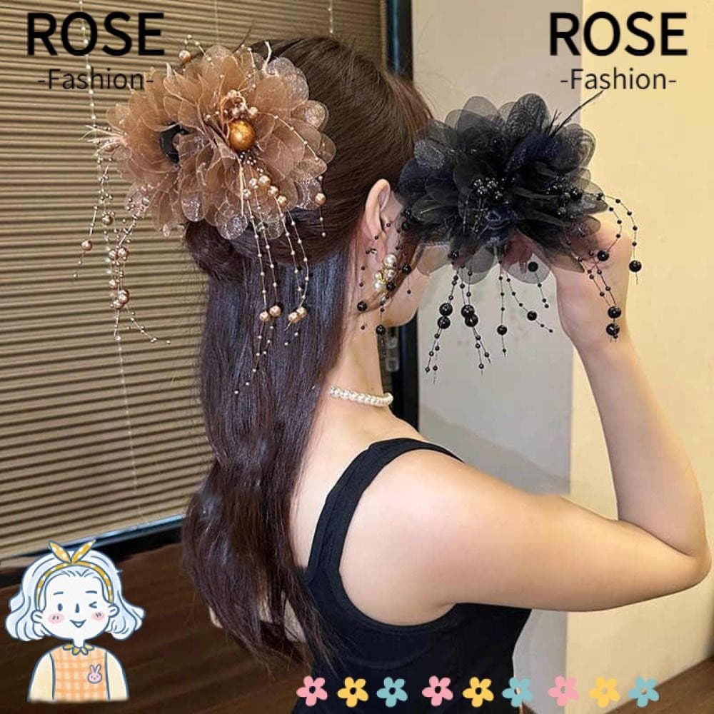 ROSEGOODS Grampo De Agarrar , Garra De Cabelo Com Flor De Peônia Borla , Acessórios De Plástico Elegantes Para Meninas