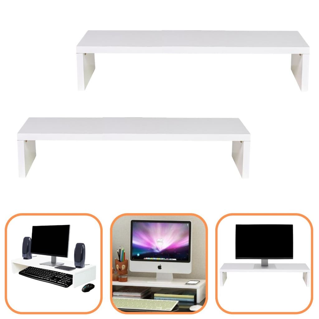 Kit Suporte Monitor 10x60x20cm MDF Branco 2 Unidades