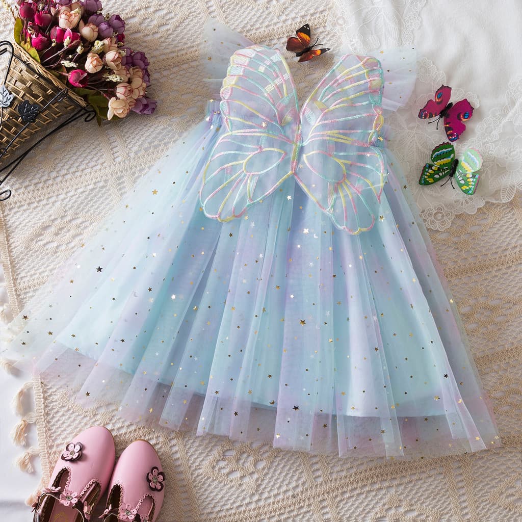 Vestidos Infantis Para Meninas , De Tule De Aniversário De Bebê 1-5 Anos , Asas De Borboleta , Estrelas , Lantejoulas ,