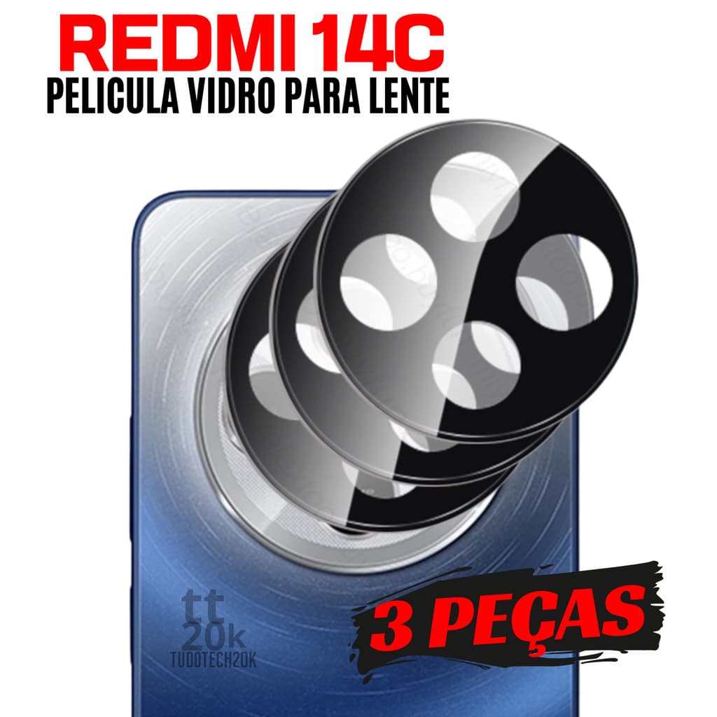 3x Película Xiaomi Redmi 14c Proteção Para Lente Camera 3d Alta Qualidade + Kit Limpeza