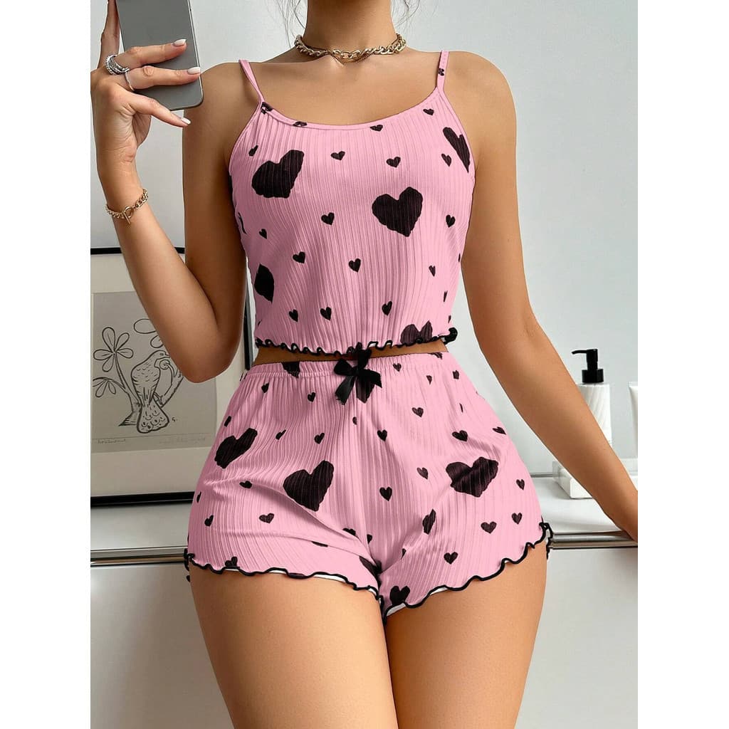 Conjunto de pijama de 2 peças para mulher Conjunto de pijama de malha com riscas, camisola de alças e calções para