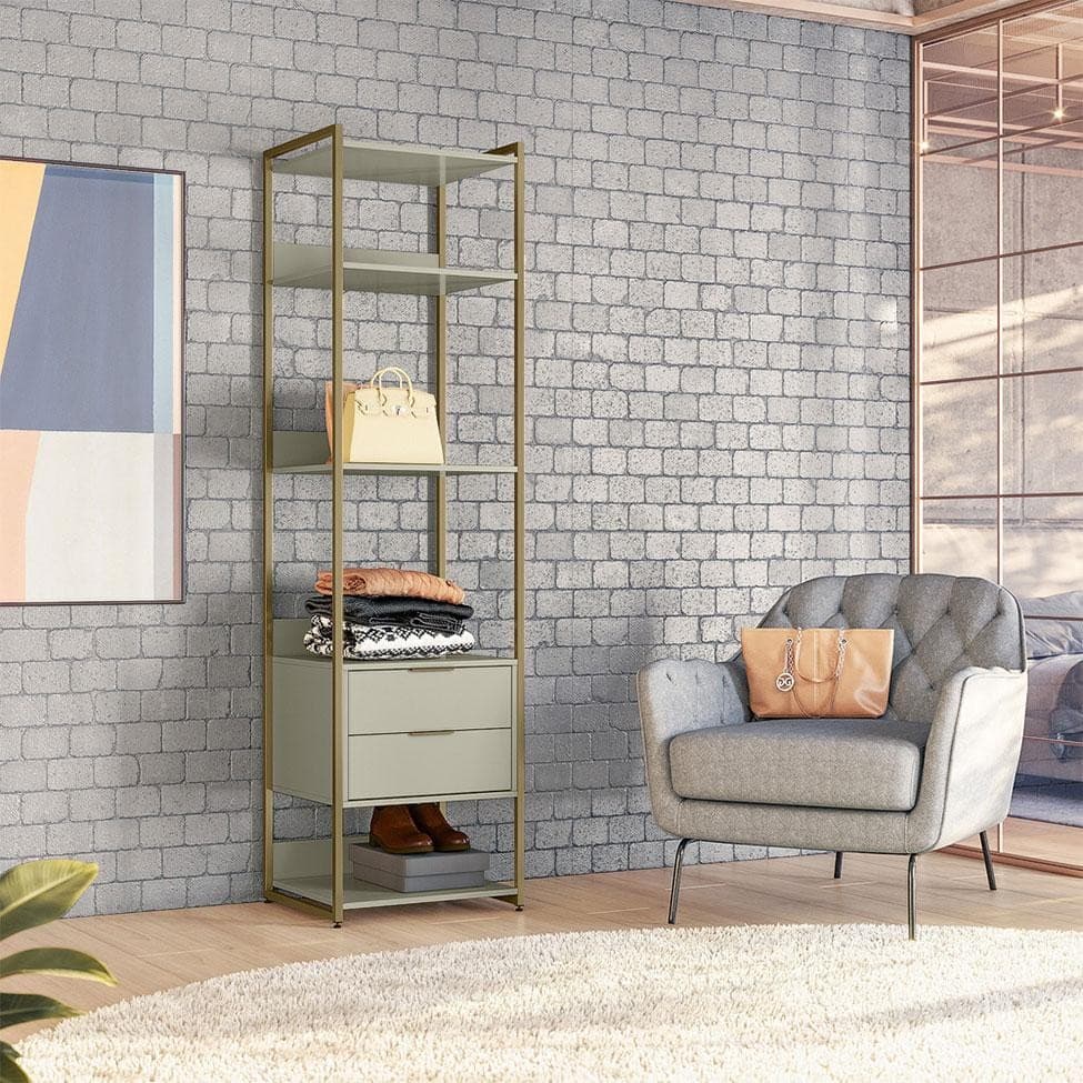 Guarda-Roupa Closet Industrial Mital 2 GV Off White e Dourado 54 cm