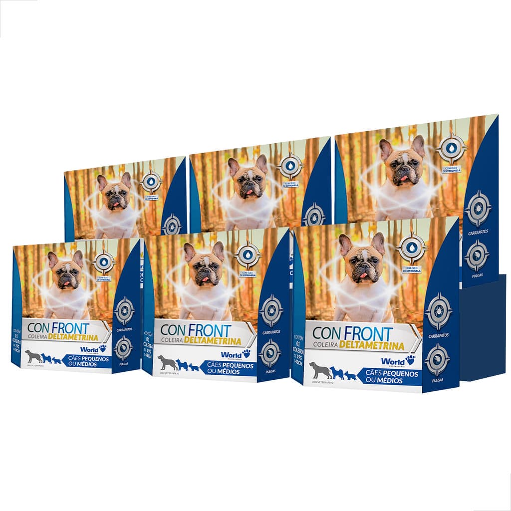 KIT 6 Unidades Coleira Comfront Antipulgas E Carrapatos Deltametrina 19g Cães Peq. Medio