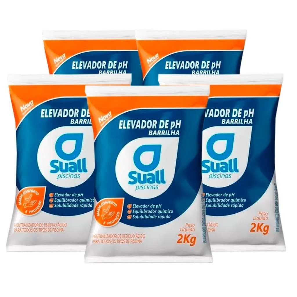 Kit 5 Barrilha Leve Elevador De Ph Mais Suall Para Piscinas