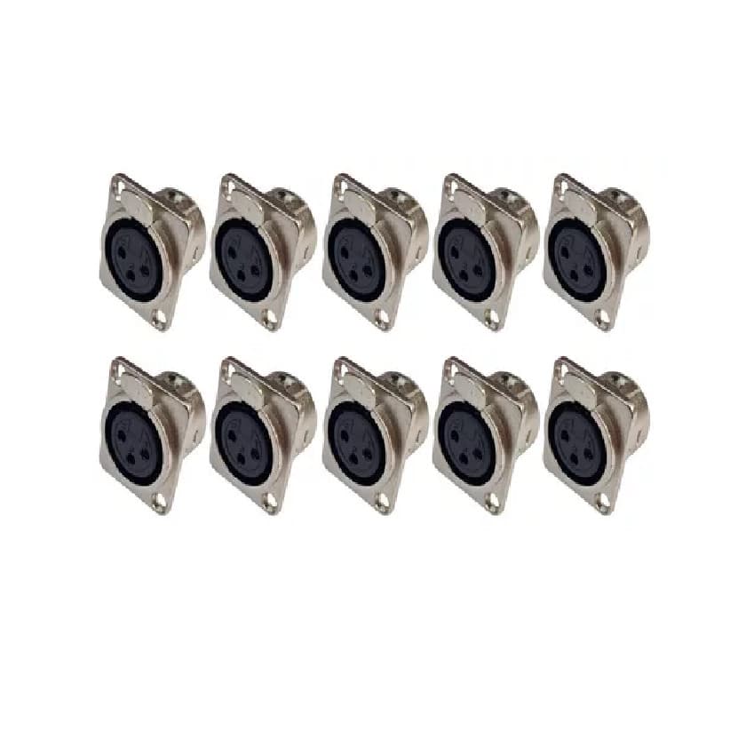 Kit Com 10 Conectores XLR femea Profissional Painel Para Medusas Mesas De Som