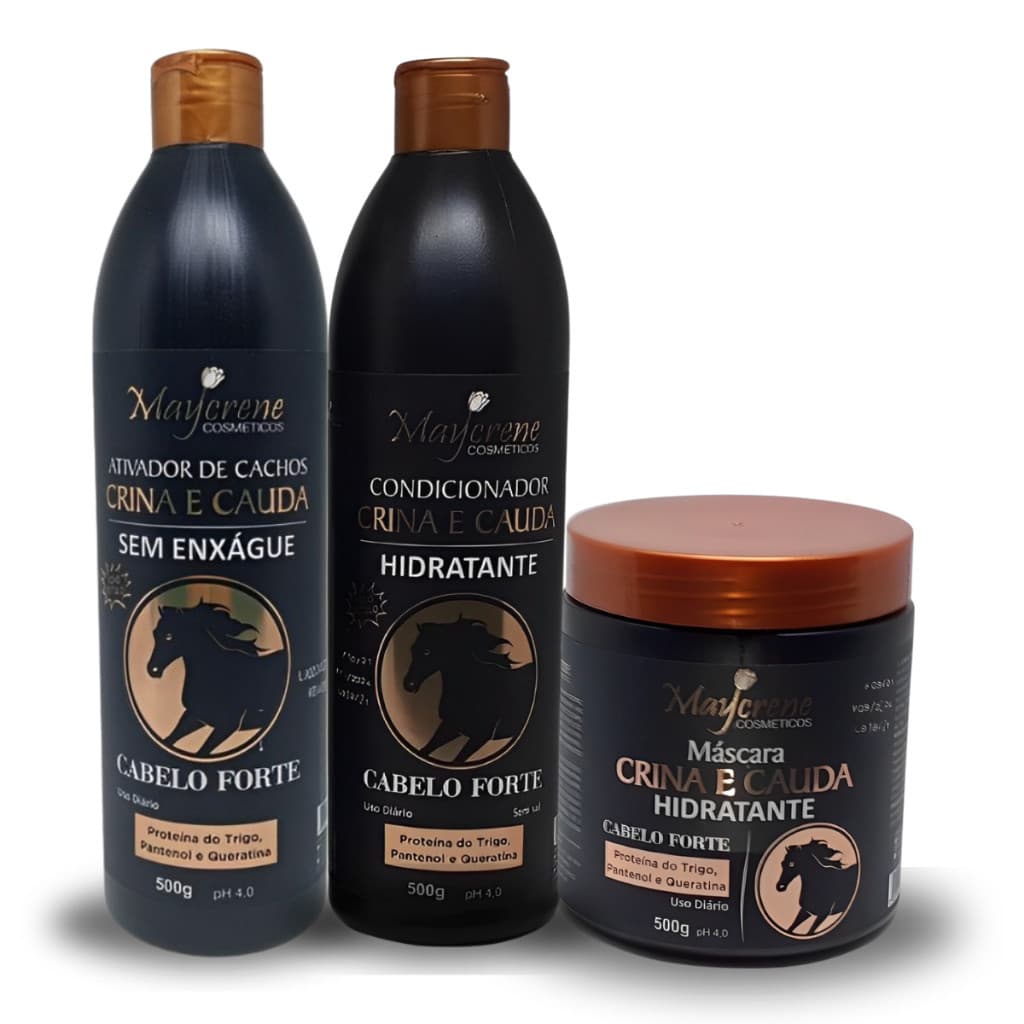 Kit 3 Produtos Crina e Cauda - Condicionador + Ativador de Cachos + Máscara - Fortalece e da Brilho