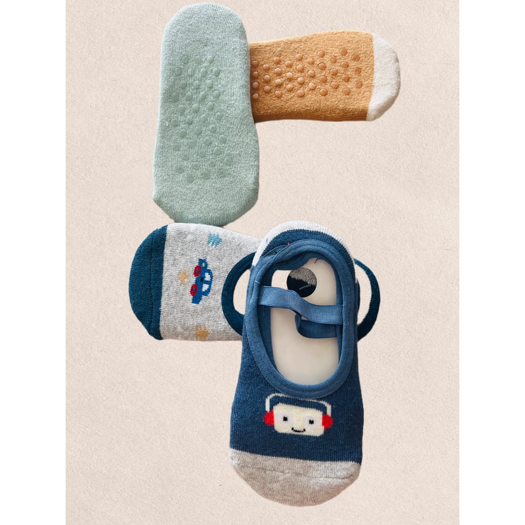 Kit 4 Pares Meia menino Sapatilha Antiderrapante Infantil 0 Até 10 Anos CORES E/OU ESTAMPA SORTIDAS/ALEATÓRIA BELLUS