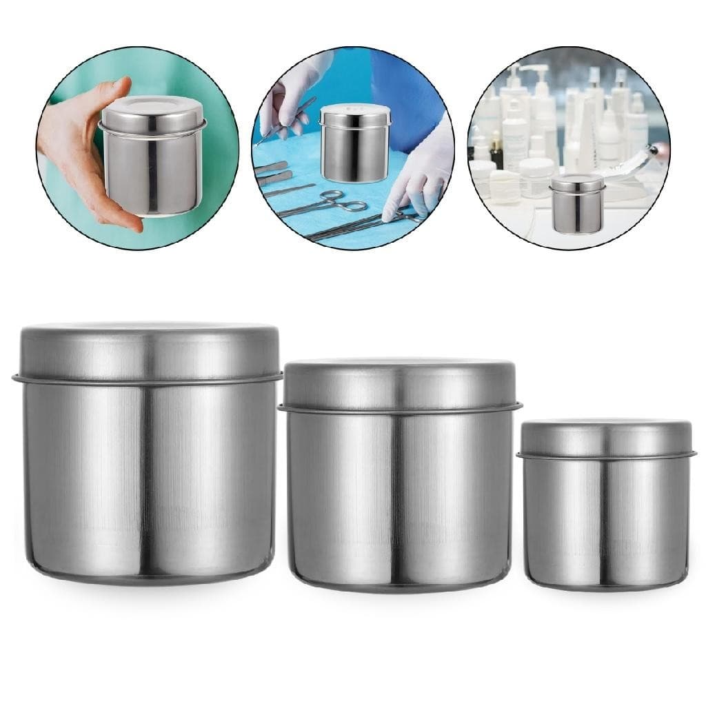 Kit 3 Porta Algodão Gaze Inox Podologia Estética Odontologia Aço Inoxidável Consultório Tamborzinhos