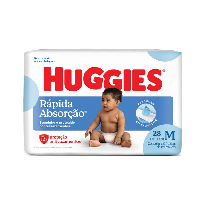 FRALDA HUGGIES RÁPIDA ABSORÇÃO JUMBO M 28 un