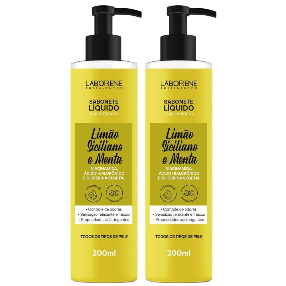 02 Sabonete Líquido Limão Siciliano e Menta Laborene 200ml