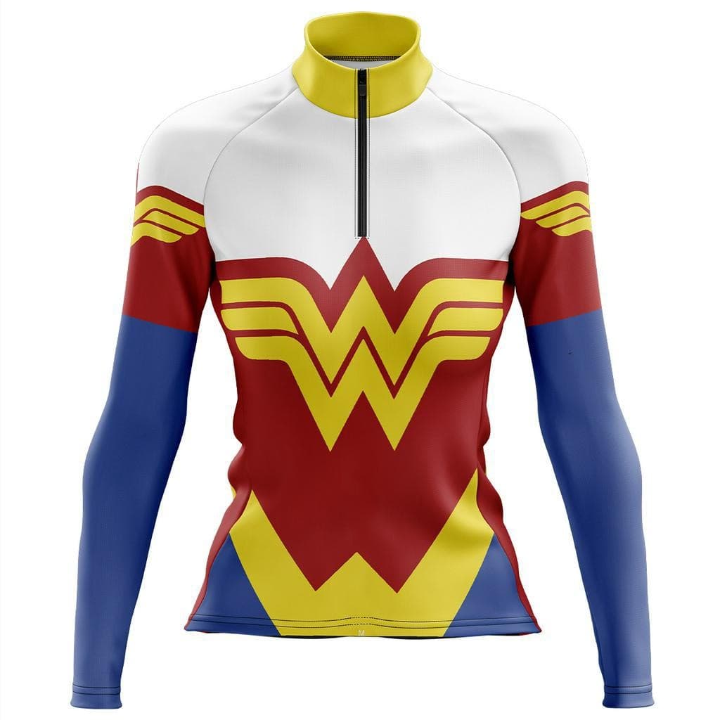 CCamisa Para Ciclista Feminina MTB Manga Longa Pro Tour Mulher Maravilha Com Protecao UV 50