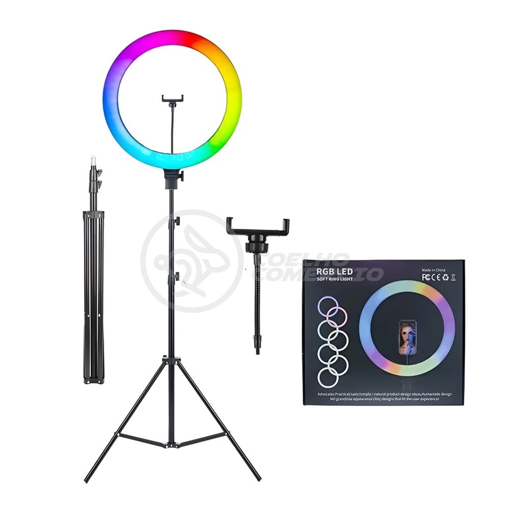 Ring Light RGB de 12 Polegadas com Tripé de 1,6m Incluso Anel de Luz Colorido com Suporte de Celular