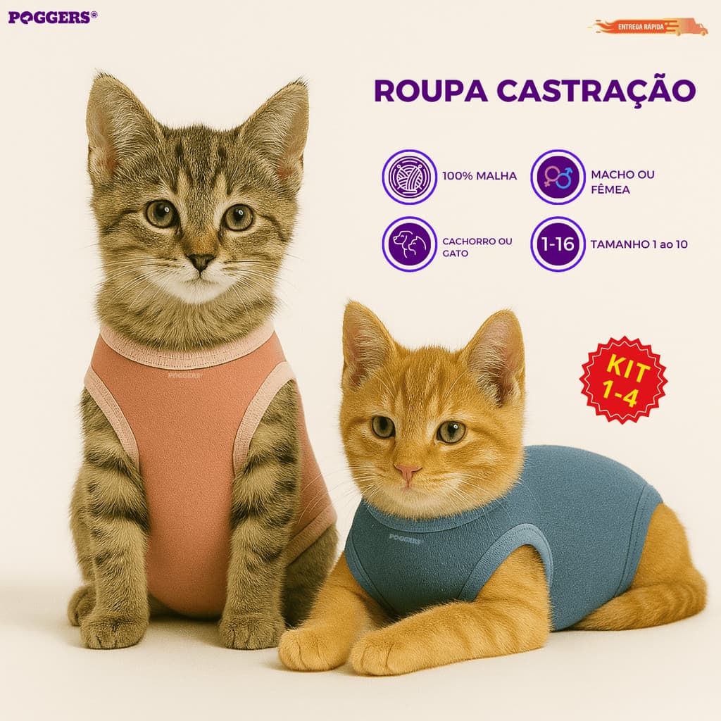 Roupa Castração Protetora para Gatos pós cirúrgica - Tamanho 1 ao 10