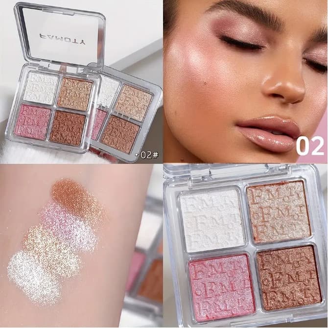 Paleta De Iluminador Facial De 4 Cores , Iluminadora , Brilho Natural , À Prova D'água , Glitter , Pó Cozido , Maquiagem