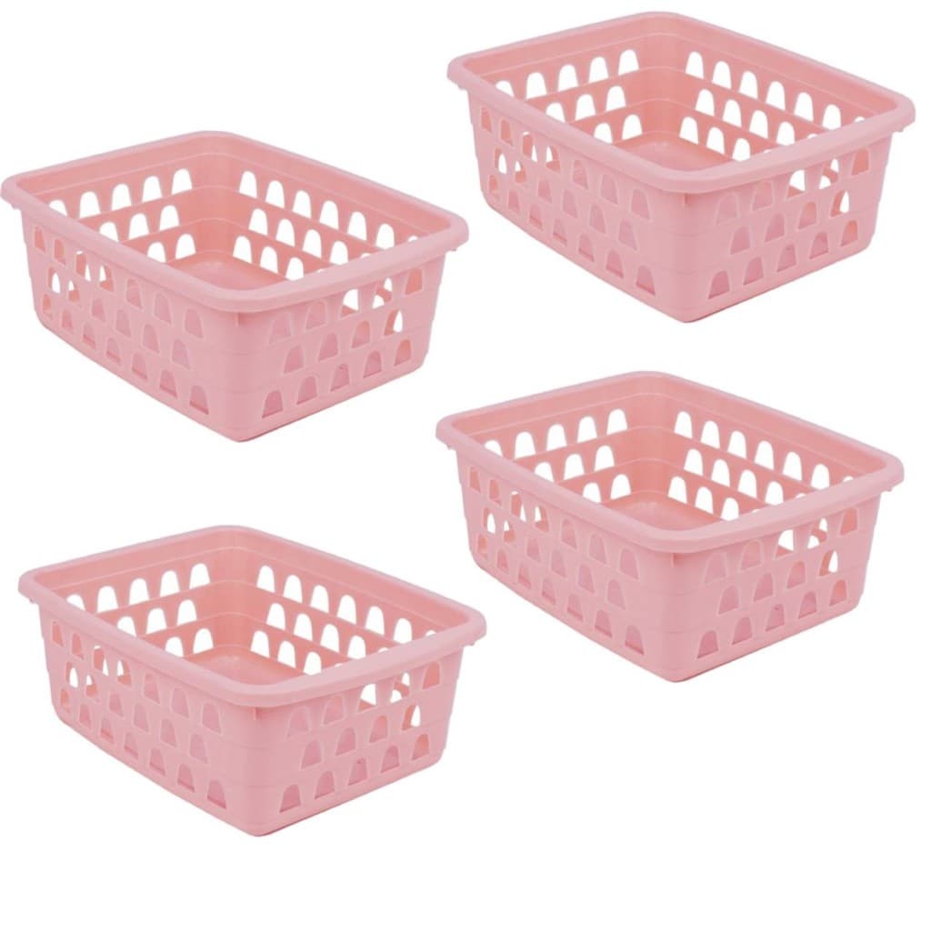 Kit 4 Cestos Organizador Multiuso Médio Rosa Empilháveis 20x6,5x15cm Organização Armário