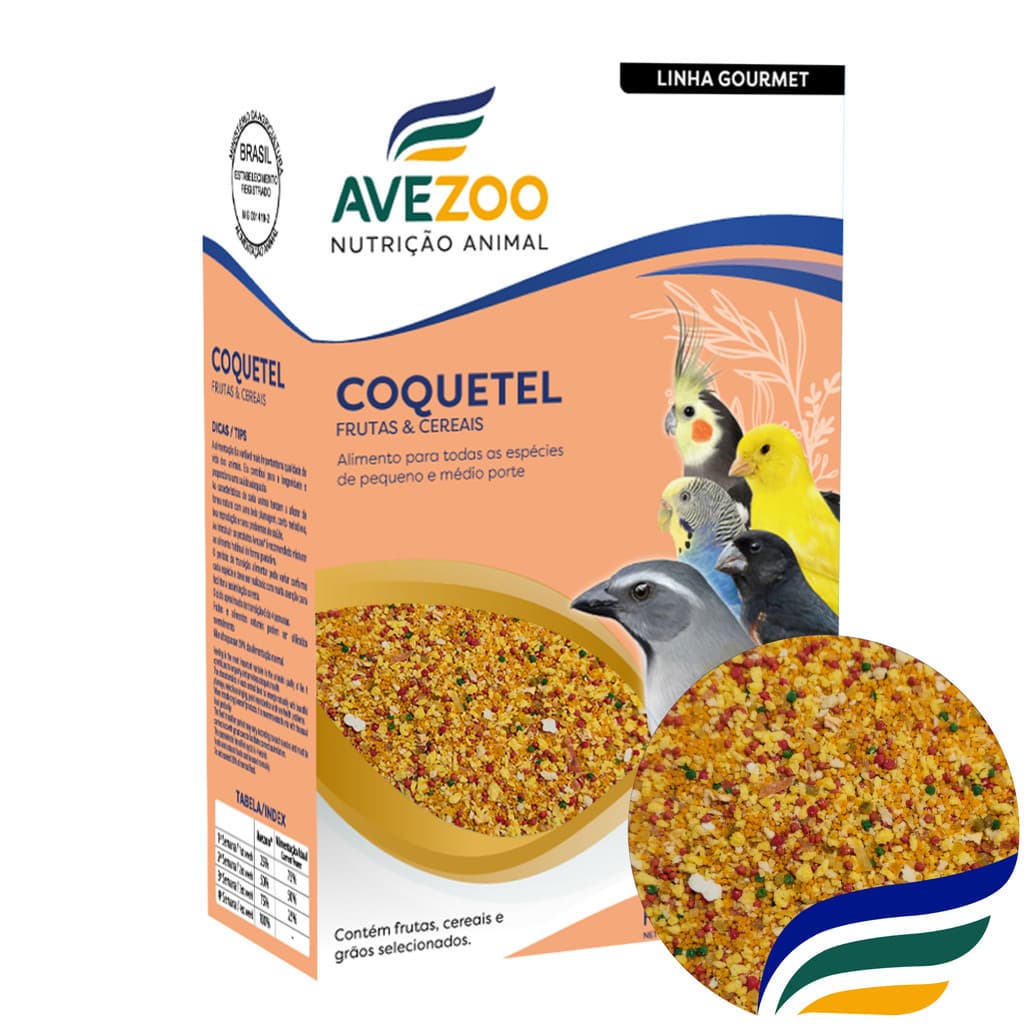 Ração Coquetel Frutas e Cereais Todas as Especies de Pássaros Pequeno e Médio Porte 400 g Avezoo