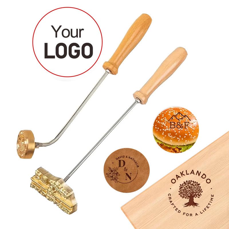 Logotipo De Madeira De Couro Personalizado Latão Ferro Aquecimento Carimbo Embosser Bolo Hambúrguer Festa De Casamento P