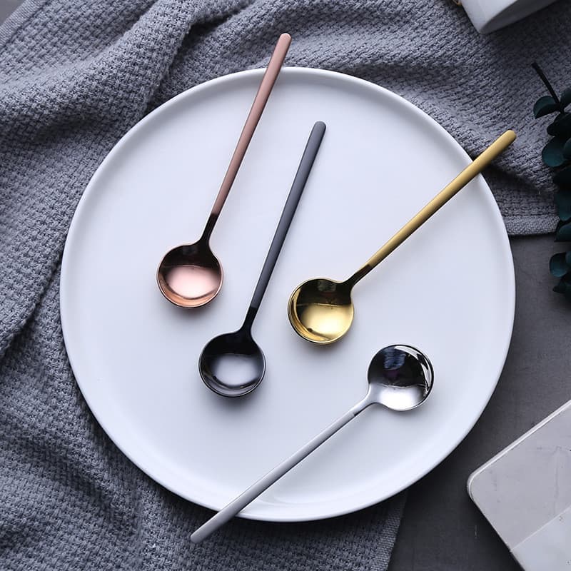 [Apenas colher] Colher de café de aço inoxidável 304 criativa alça fosca colher de agitação pequena colher redonda logot