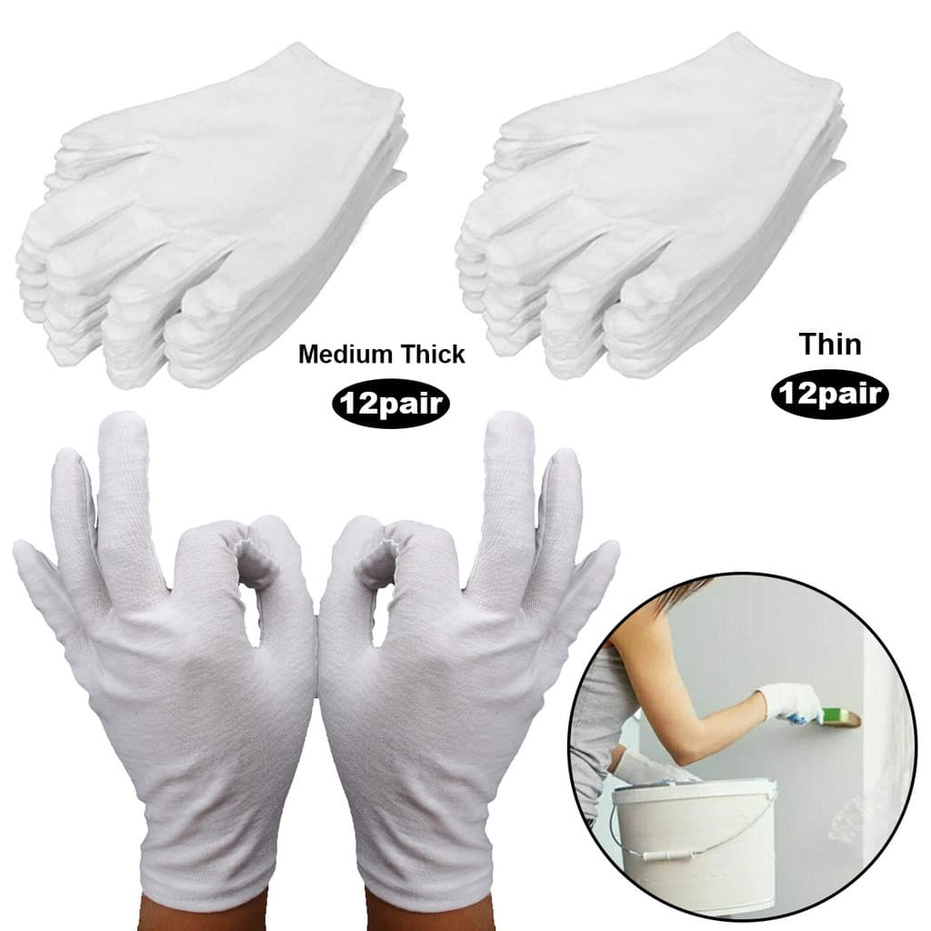 6 Pares De Alta Qualidade 100 % Algodão Lisle Inspeção Luvas De Trabalho Branco M/L Jóias Leves