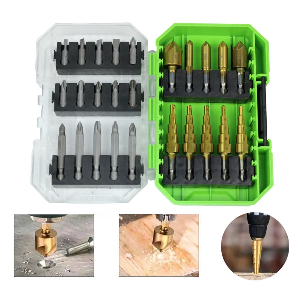 Kit Jogo Brocas Chanfrar Broca Escalonada Escareadoras Bits
