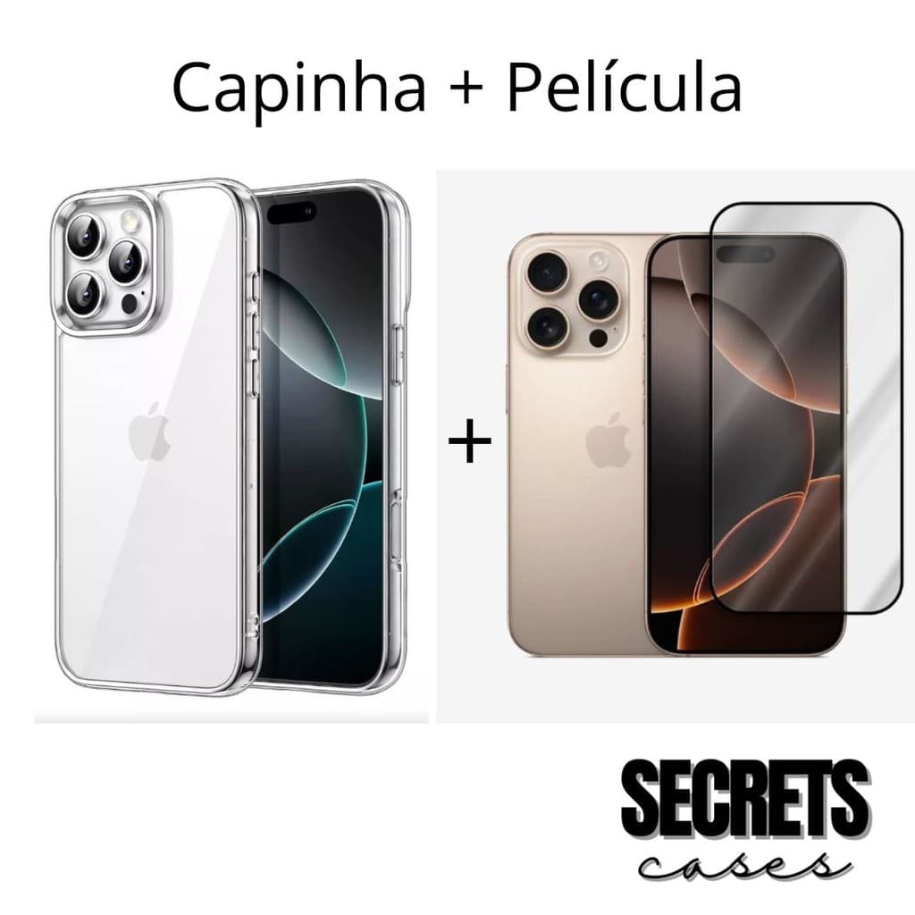Kit Case Anti-Shock Para iPhone 16 Pro + Película 3D