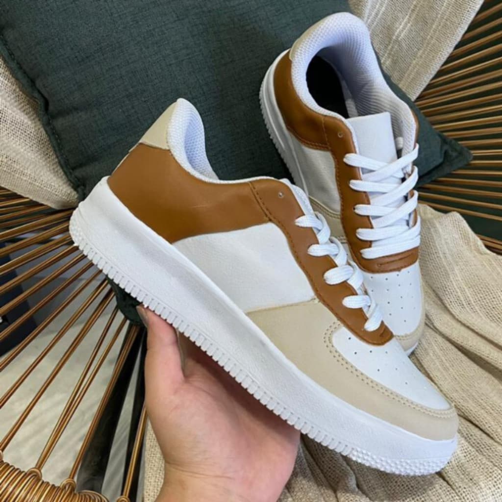 Tênis Casual Feminino Caramelo Confortável Estiloso Macio Confortável Barato Envio Imediato