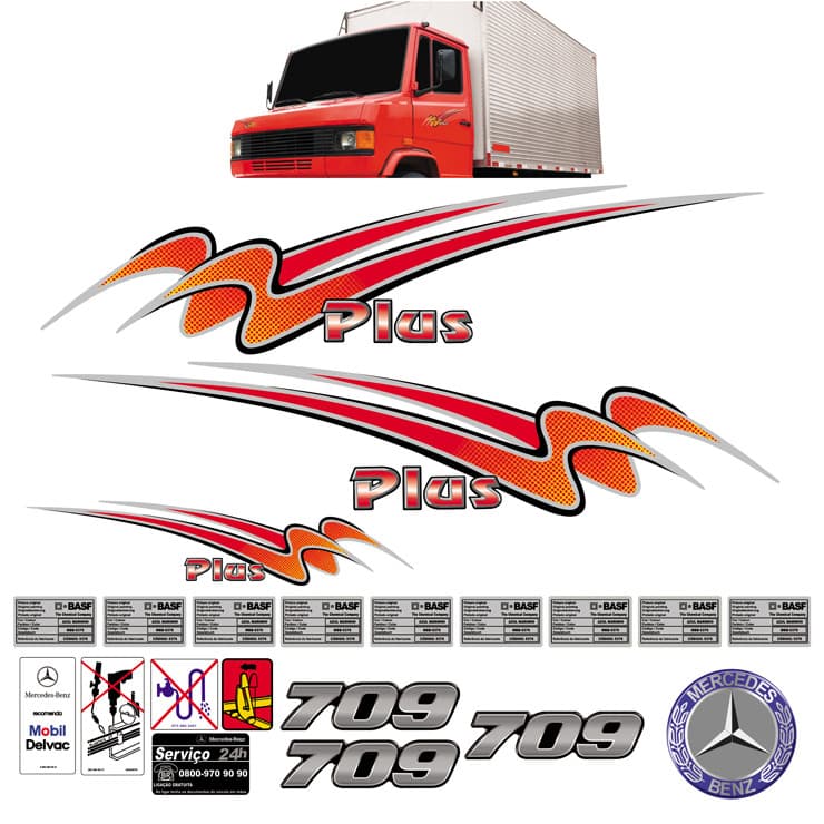 Kit Adesivo Mercedes Benz 709 Faixa Lateral E Etiqueta Krt06 ADESIVO MB 709