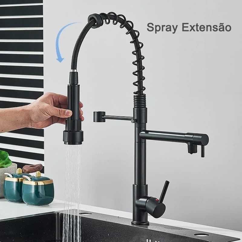Torneira Gourmet Luxo Spray Extensor Monocomando & Misturador 02 Jatos Cozinha Cor Preto