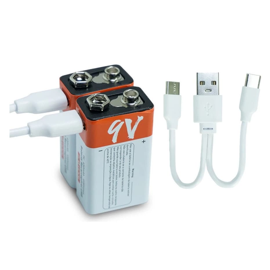 Kit 2 Baterias Recarregável 9v 650mah USB - TypeC