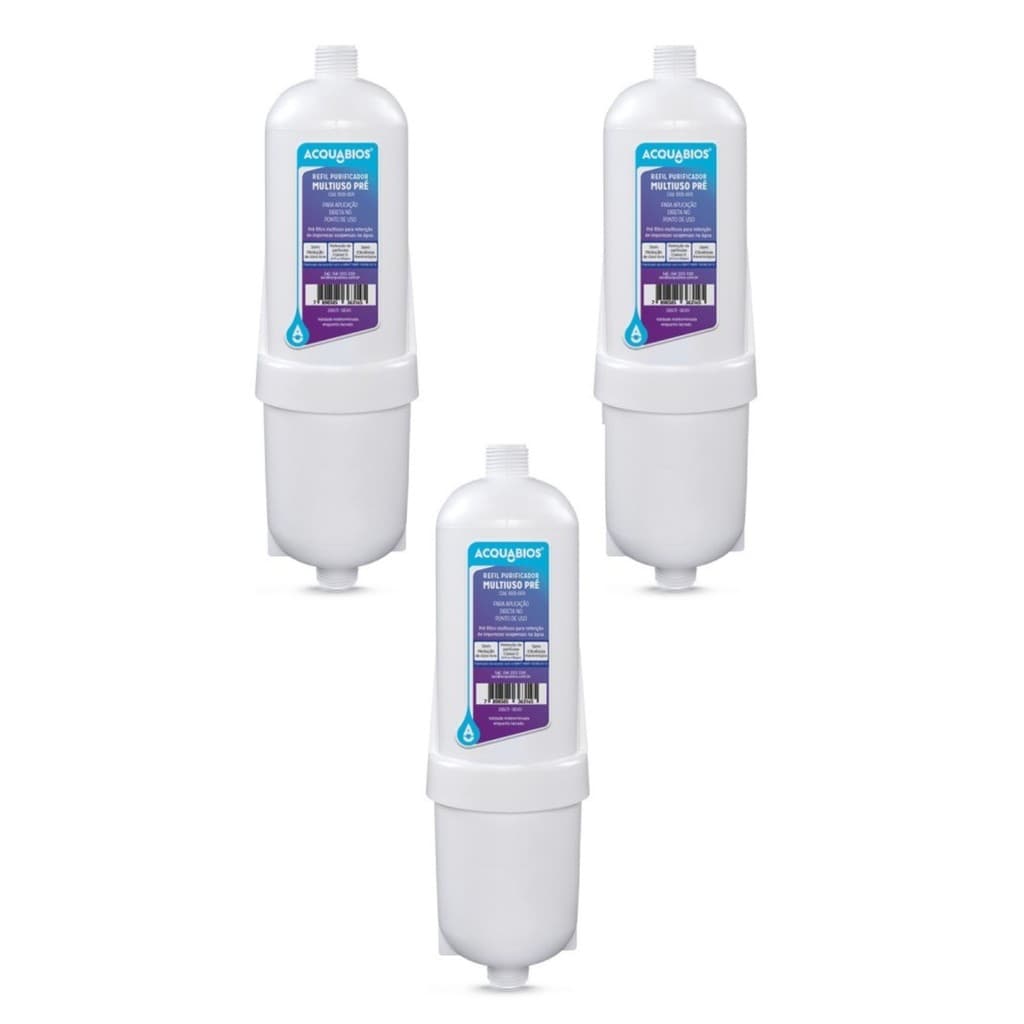 KIT 03 UN Refil Multiuso PRÉ Acquabios instalados em geladeiras c/ refil externo,bebedouros Coluna