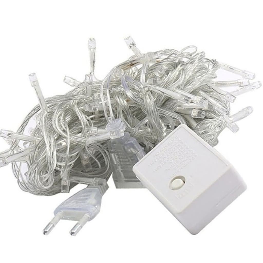 Cordão Fita Pisca Pisca Natal Árvore Decoração 8 Funções Casa 100 Led Branco Cabo Transparente 8M 5W
