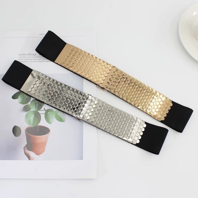 Cinto Feminino Moedas Metal Elástico Tendência Blogueira-A