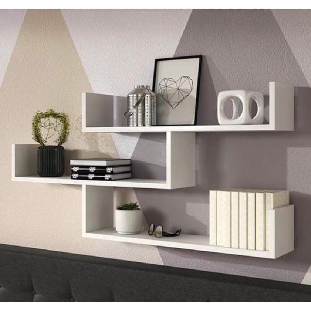 Kit 3 Peças Prateleira U Decoração De Sala Quarto Escritório Mdf Branco fosco 60x15x15 cm