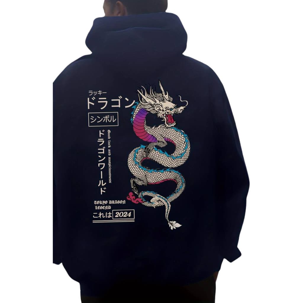 Moletom Canguru Dragão Japonês Largo Masculino Coreano Top
