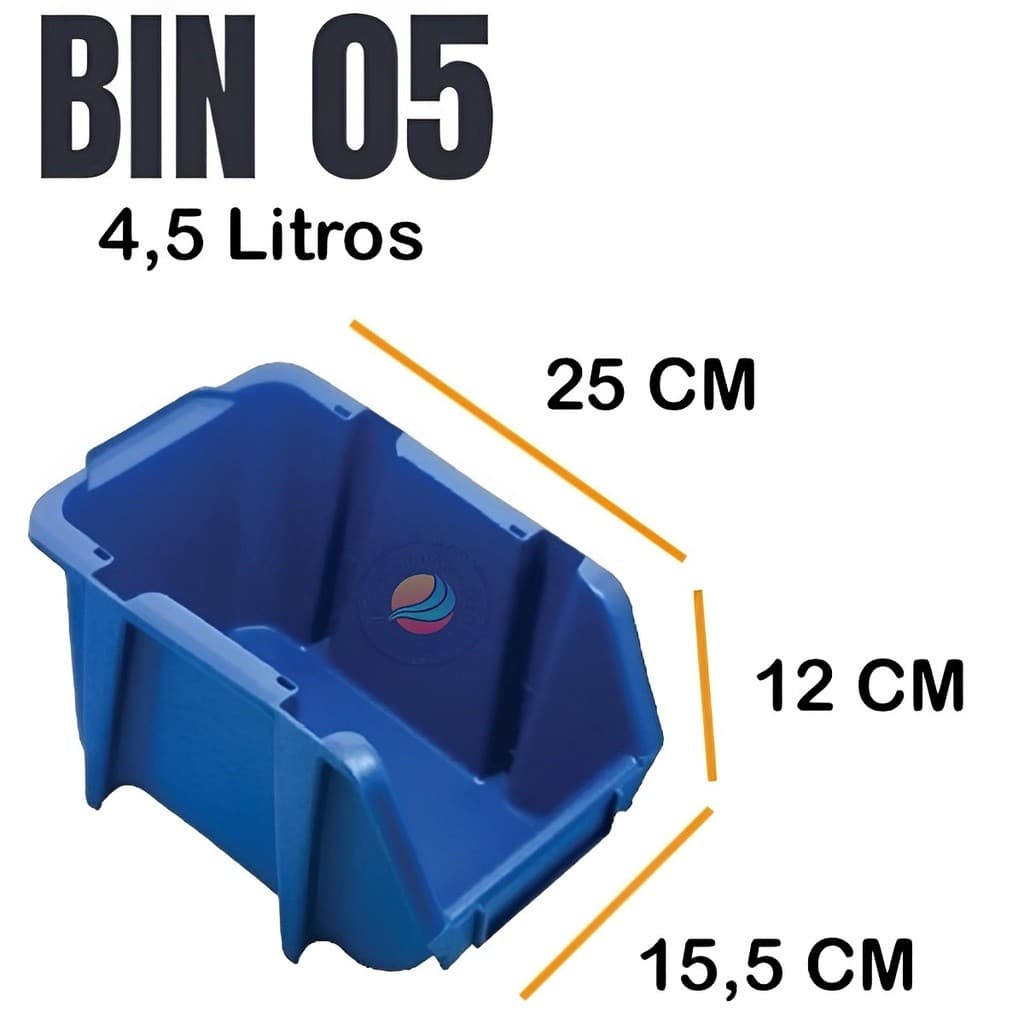 Kit Gaveteiro Caixa Bin Nº 5 Plástico Azul Organizador Prateleira Multiuso Ferramentas