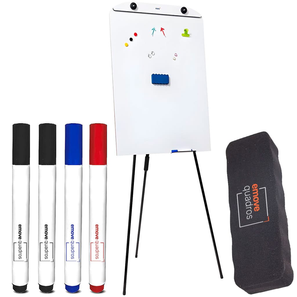 Cavalete Flip Chart Retrátil Magnético Lousa Quadro Branco + 4 Canetas Marcador + Apagador