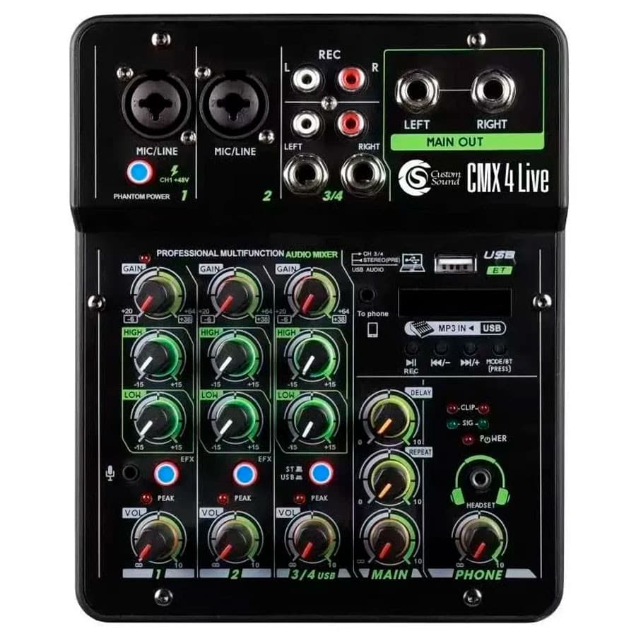 MESA DE SOM CUSTOM SOUND 4 CANAIS CMX 4LIVE