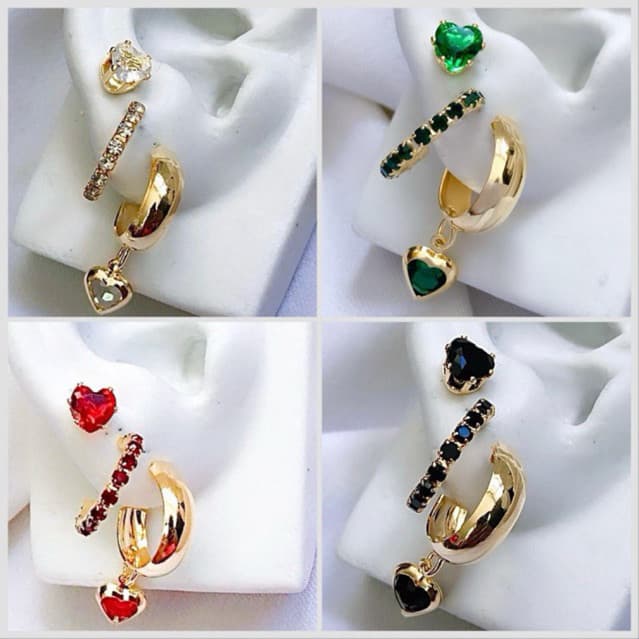 Trio de Brincos folheados delicados elegante várias cores dourado ou prata