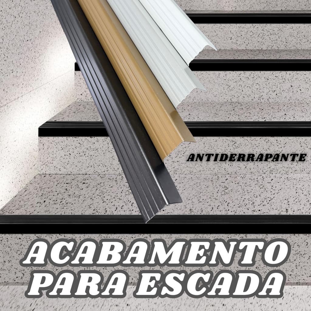 Cantoneira Antiderrapante  - Acabamento para Degrau/Escada em Alumínio - KIT COM 7 PEÇAS - ESCOLHA A COR E TAMANHO