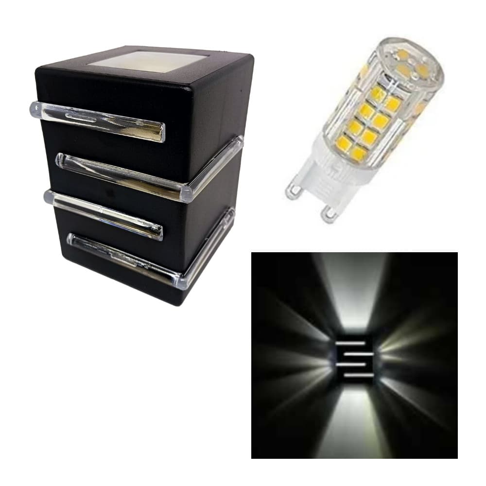 Arandela Luminária Light 2 Facho 4 Aleta G9 Preta + Lâmpada