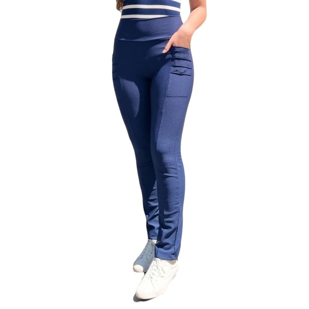 Calça Skinny Feminina Casual Cós Duplo Alto Calça Bolsos Frontais Calça Dia a Dia