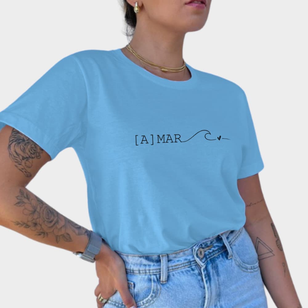 Camiseta Feminina [A] Mar Modinha Feminina Manga Curta Verão Praia Beach Oceano Mar Amor Sentimento