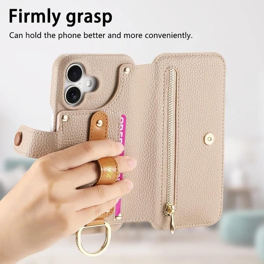 Alça De Pulso Flip Capa De Couro Para iPhone 17 Pro Max 18 17 Ar 16 15 Plus 14 13 12 Slot Cartão Carteira + Suporte De A
